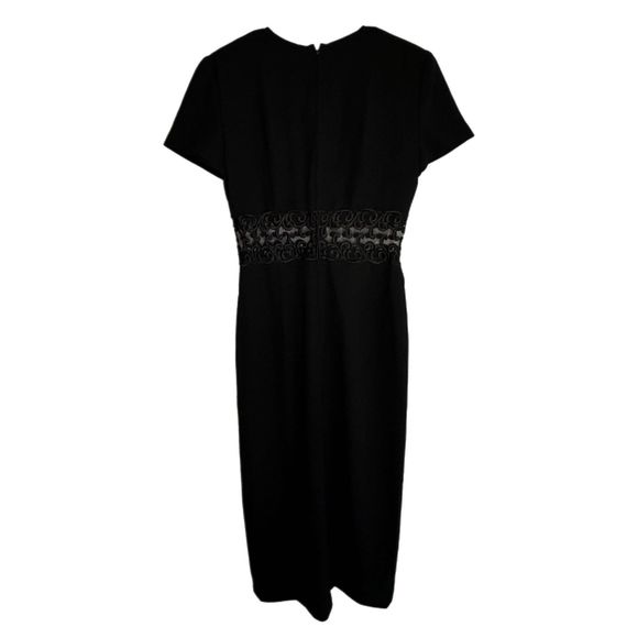 Maggy London Black V-Neck Dress With Lace Waist, Size 8, Pre-owned - Picture 2 of 4